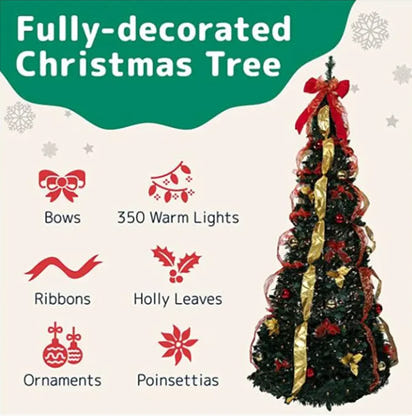 🎄 Foldable Christmas Tree with Ornaments | Easy Setup Collapsible Holiday Tree for Home & Office Décor