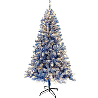 🎄 6FT Snow-Flocked Hinged Artificial Fir Christmas Tree with Pre-Lit LED Lights